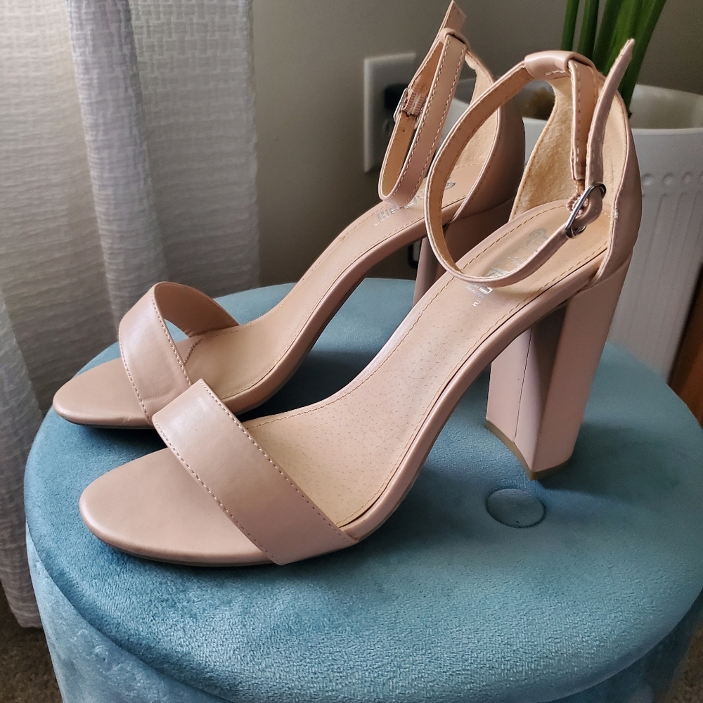 Cream Tan High Heel Sandals with Ankle Strap